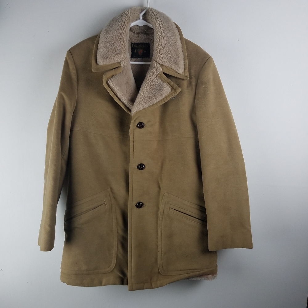 Mens Vtg TRENCH Duffle COAT Sherpa Suede